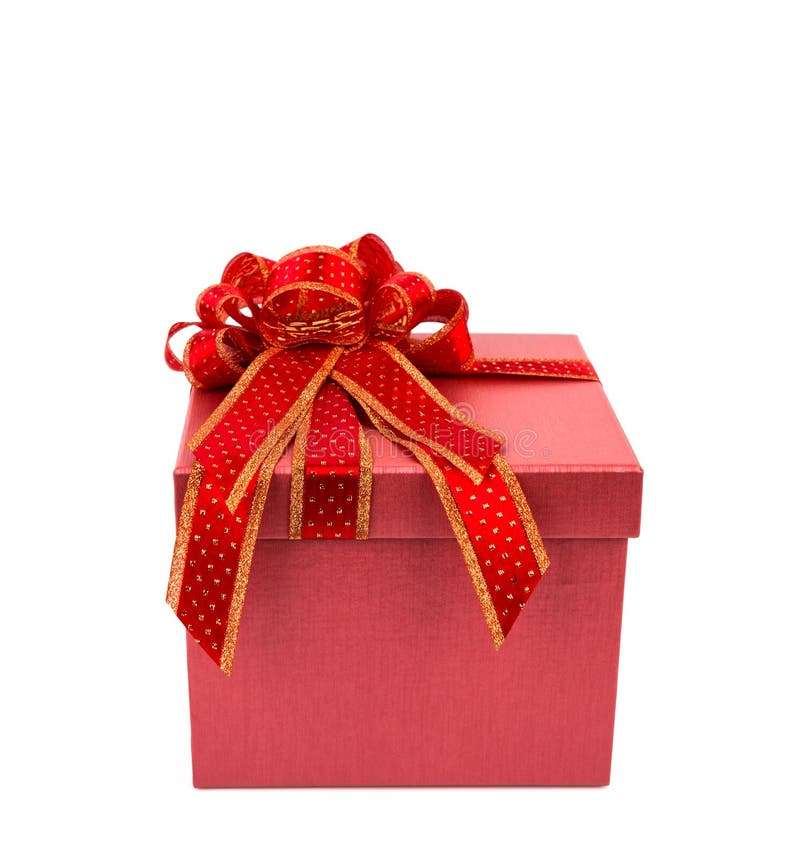 Red Gift Box With Red And Glod Ribbon Stock Photo Image of label