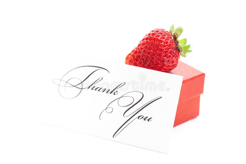 Red Gift Box, Thank You Card and Strawberries Stock Photo Image of