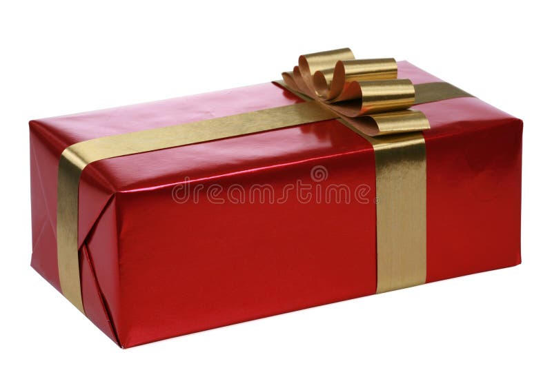 Red gift with gold ribbons stock photo. Image of birthday 7407394