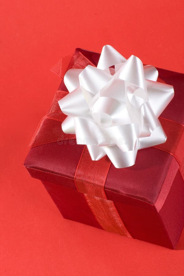 Red Gift Box on Red Background with Snowfall Stock Image Image of winter, gift 7486227