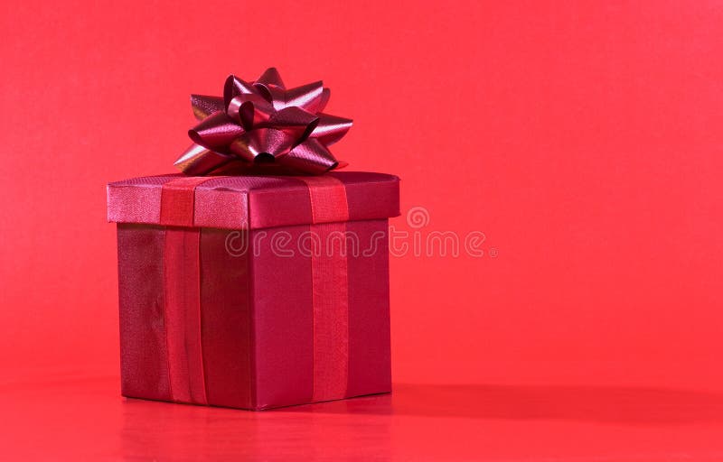 Red Gift Box on Red Background with Snowfall Stock Image Image of winter, gift 7486227