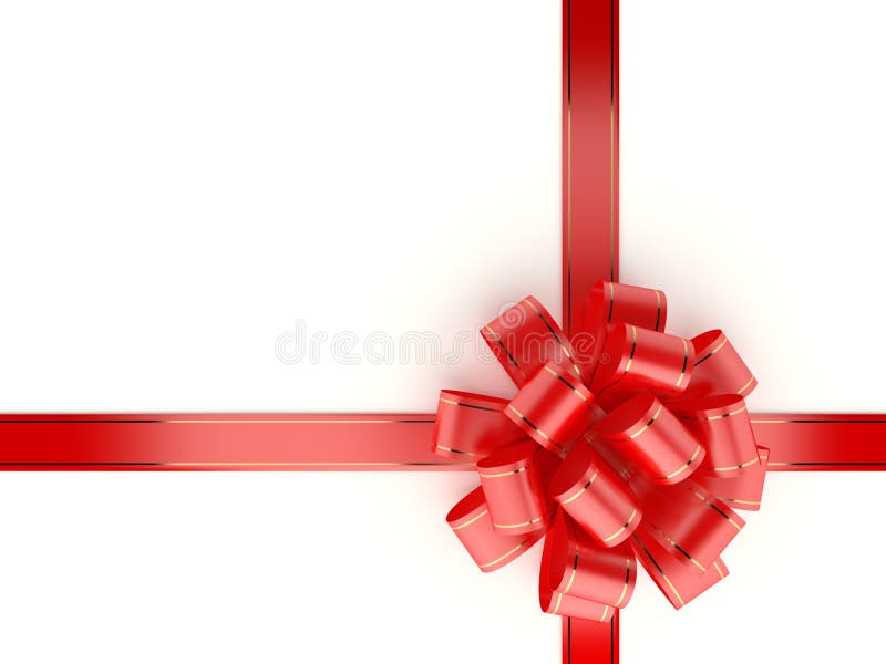 Red gift ribbon and bow on white background. Computer generated image with clipping path.