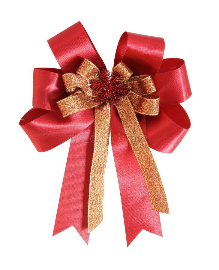 Red gift ribbon and bow on white