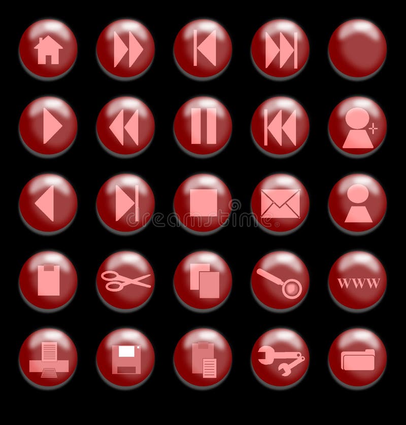 Red Glass Buttons on a Black Background