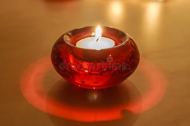 Red Glass Candle Holder With White Candle Stock Image Image of single