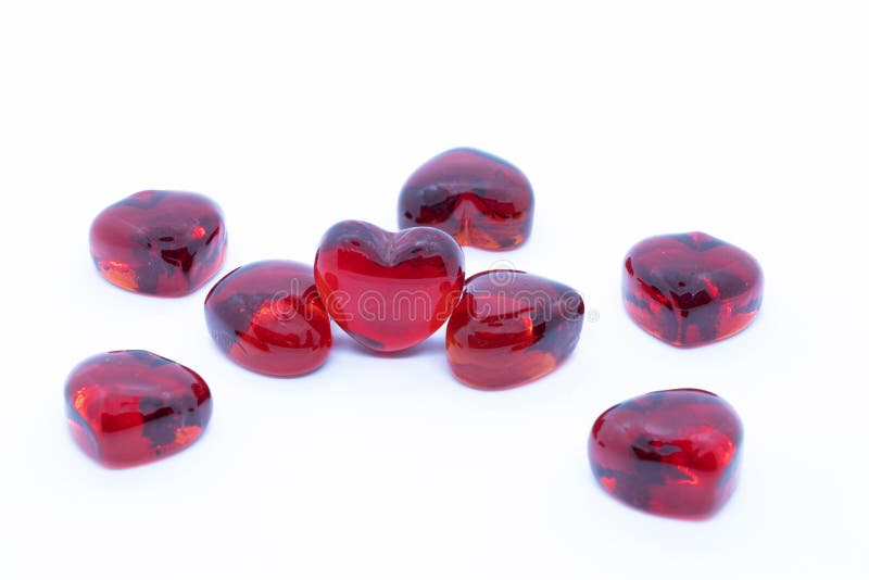 Red Glass Hearts on White Background. Stock Image Image of glossy