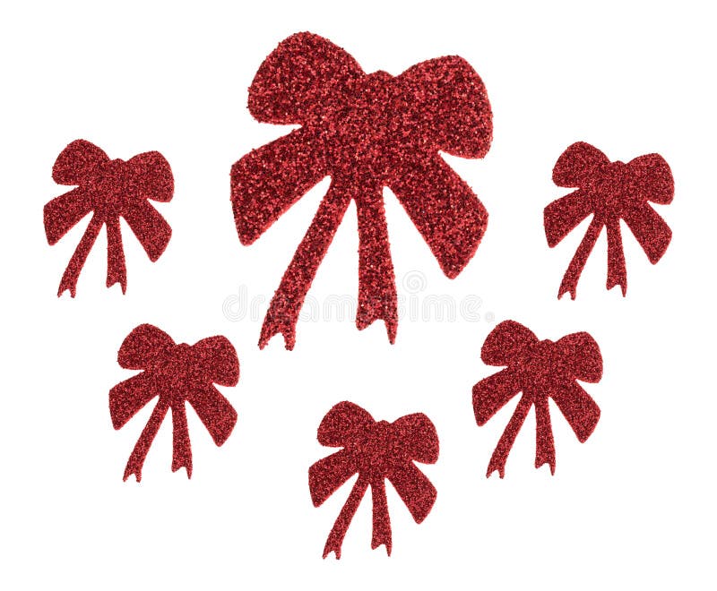 Red Glitter Holiday Ribbon Stickers on a White Background Stock Photo
