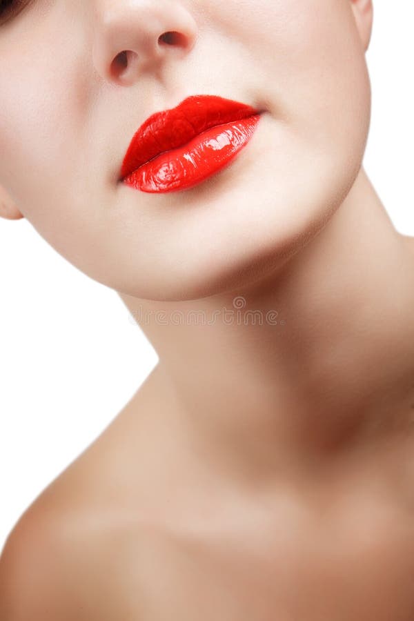 Red glossy female lips stock image. Image of desire, makeup 38686967