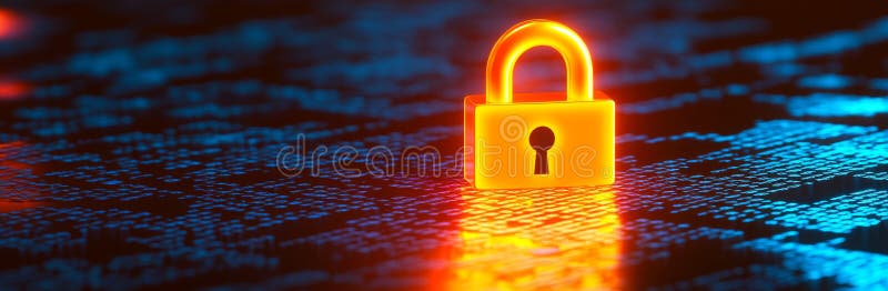 Red glowing padlock with glowing effect. Cyber security technology to protect privacy data networks. stock photo