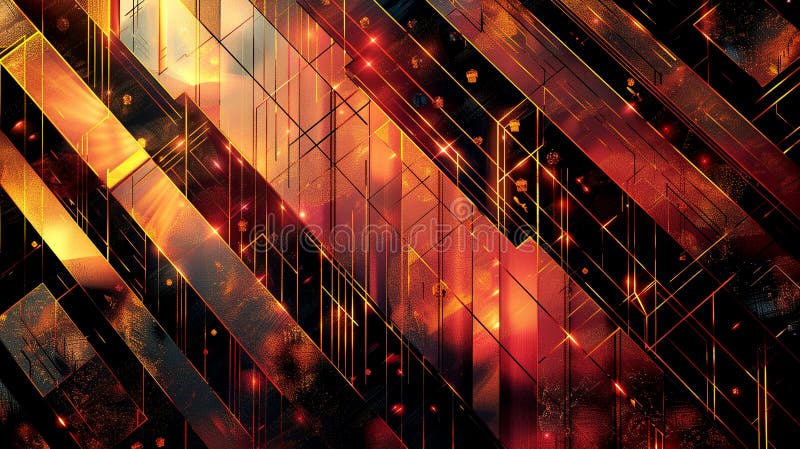 Abstract gold and red diagonal lines stock illustration