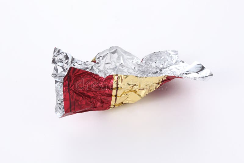 Red And Gold Empty Candy Wrapper Isolated On White Background With Copy