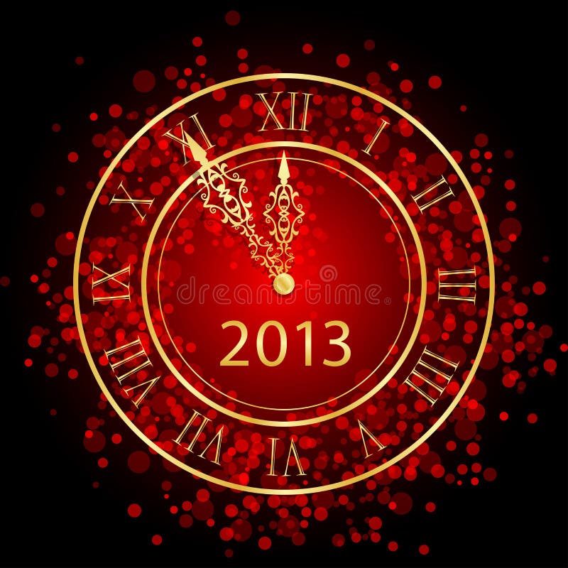 Illustration of red and gold New Year clock