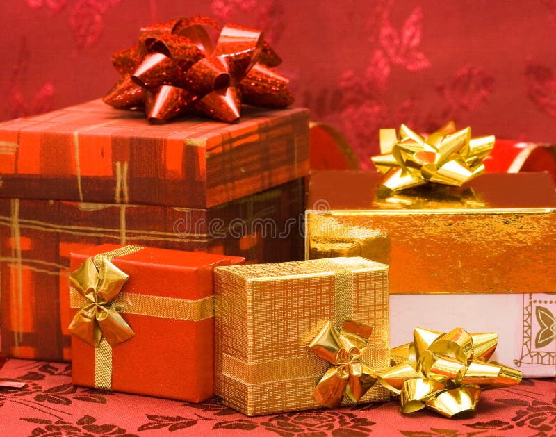 Red and golden gift boxes stock photo. Image of birthday 8308136