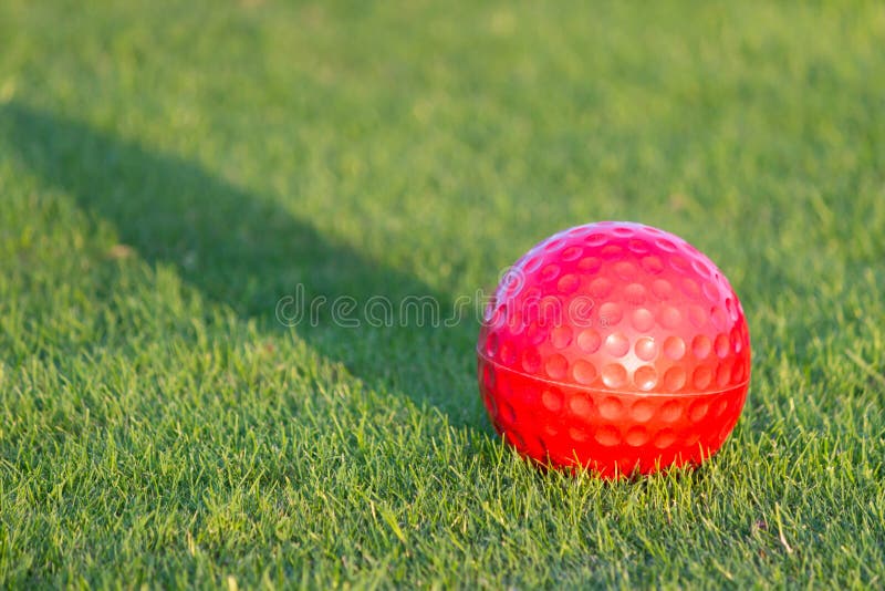 Red golf ball on grass stock image. Image of holiday 36010249