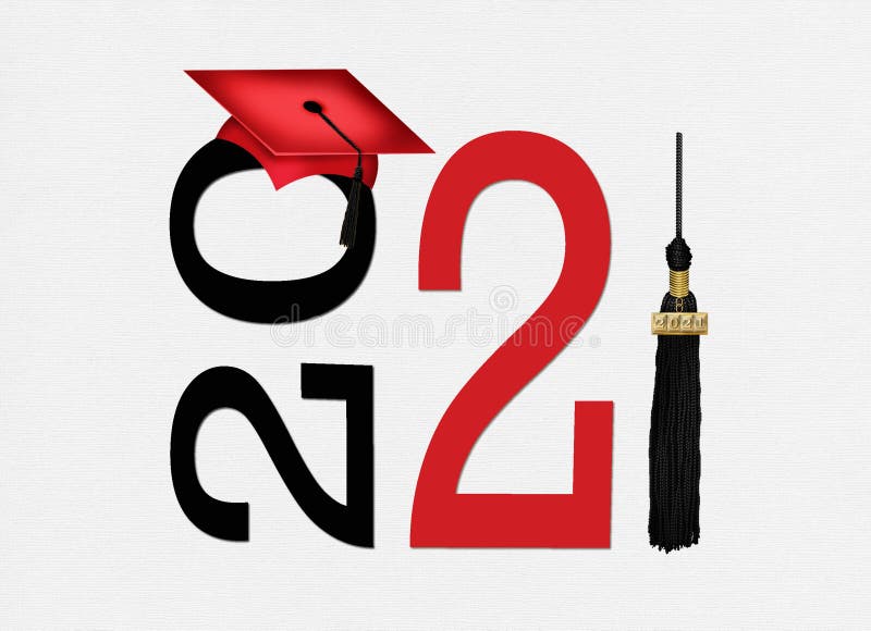 Red 2021 graduation cap with tassel