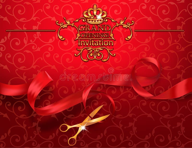 Red Grand Opening Invitation Card with Scissors and Red Ribbon Stock Vector  - Illustration of background, event: 66734711
