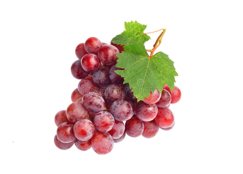 Red grape with leaf isolated on white background