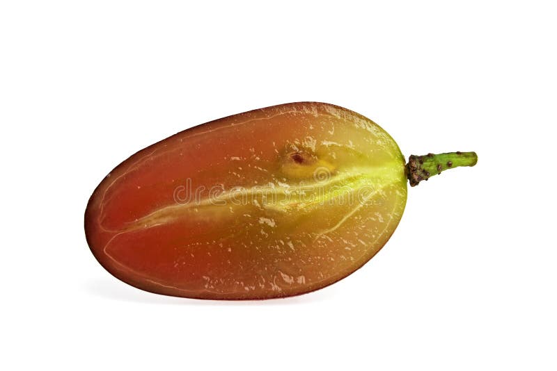 Red grape sliced into half isolated on white background, front view.
