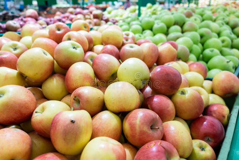 Red and Green Apple Fruits in a Supermarket Stock Photo Image of