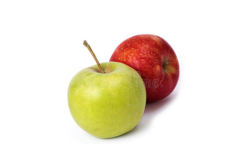 Red and green apple on a white background. Green and red apples juicy on an isolated background.