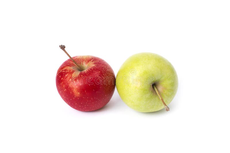 Red and green apple on a white background. Green and red apples juicy on an isolated background.