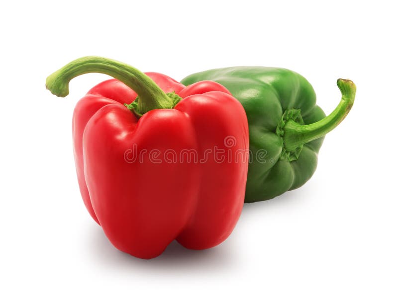 Red and green bell pepper isolated on white background