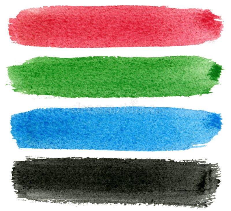 Red, Green, Blue and Black Watercolor Paint. Stock Illustration