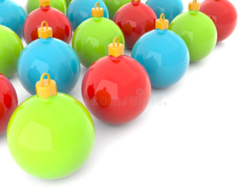 Red, green and blue christmas baubles