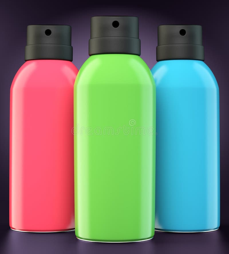 Red, green and blue spray cans