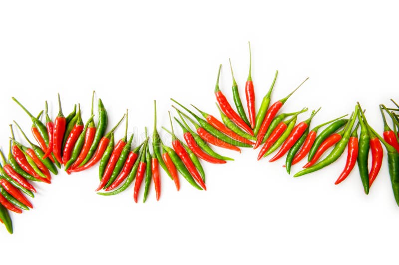 Red and green chili peppers isolated on the white