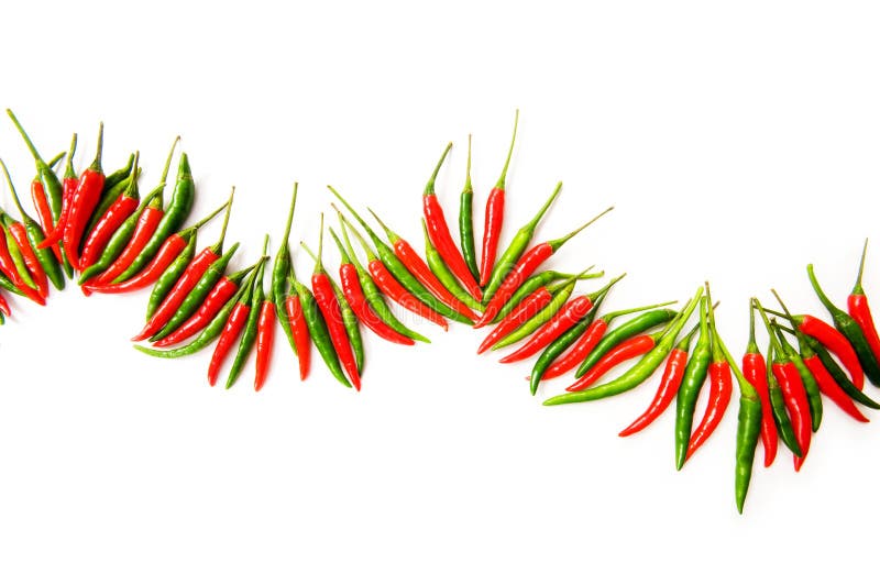 Red and green chili peppers isolated on the white