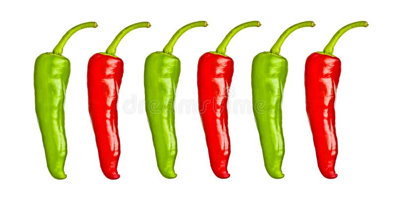 Red and green chili peppers isolated on a white background. Red and green chili peppers isolated on a white background