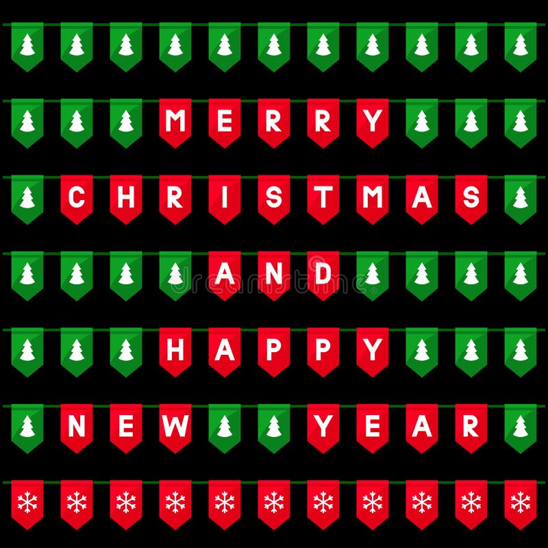 Red and green Christmas pennant flags for use as brushes vector illustration