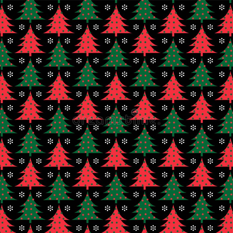 Red and Green Christmas Tree Pattern on Black Background Stock Illustration  - Illustration of december, gift: 133579820
