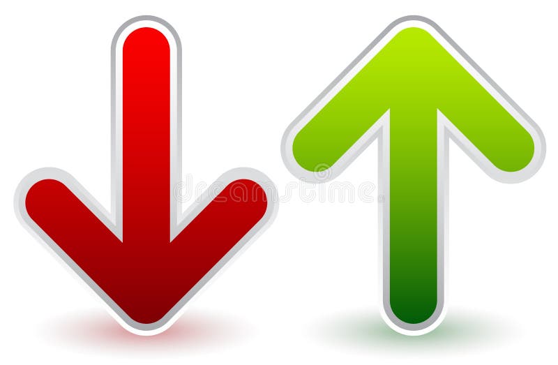 Eps 10 Vector Illustration of Red, Green Down and Up Arrows. Growth, Decline, Raise, Decrease. Up down arrows isolated vectors