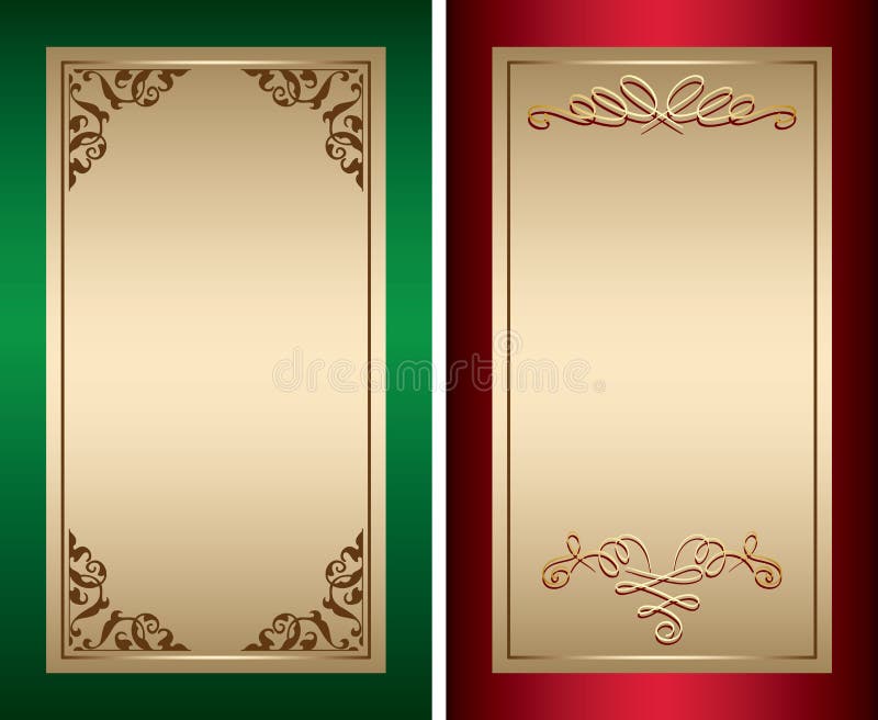 Red And Green Vintage Backgrounds With Gold Decorations Vector Stock