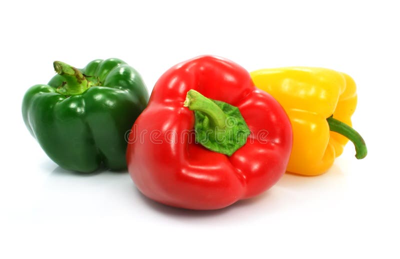 Red green and yellow pepper vegetables isolated