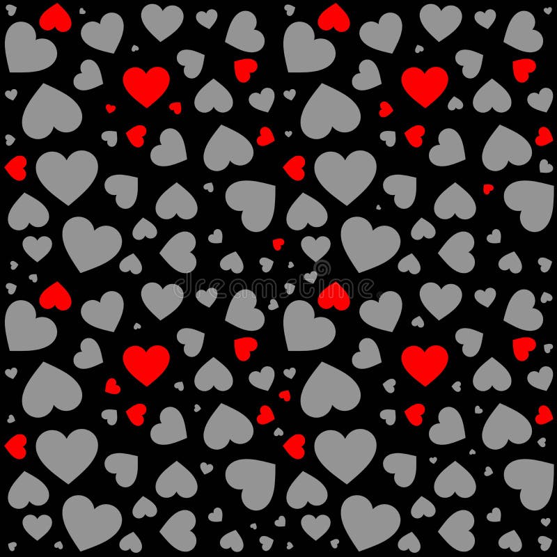 Red and Grey Hearts on Black Background, Love Seamless Pattern for Wallpaper,  Wrapping, Scrapbooking, Valentine`s Day Stock Illustration - Illustration  of element, drawing: 209929189