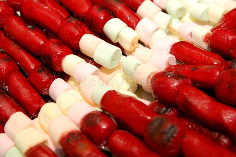 Red Grilled Hotdog with Marshmallow on Stick Stock Photo Image of