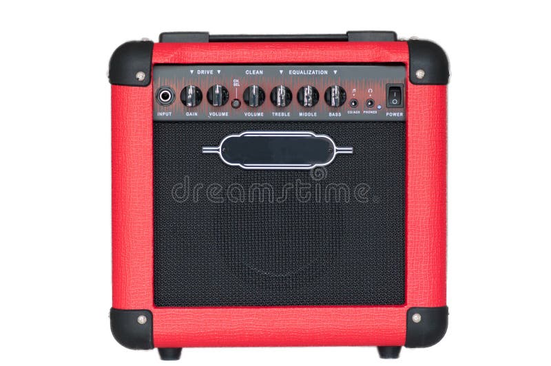 Red guitar on amplifier stock image. Image of musical 18725745
