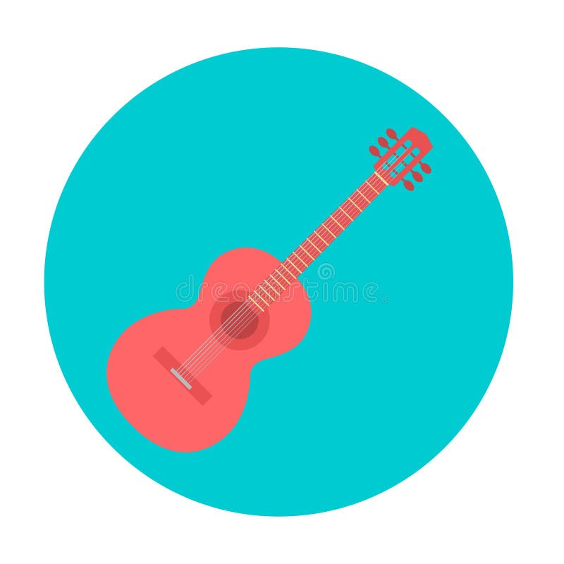 Red Guitar on a Round Blue Background Stock Vector Illustration of