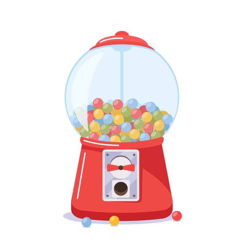 Red Gumball Machine with Transparent Round Glass and Coin Slot, Candy Dispenser with Colorful Rainbow Bubble Gums