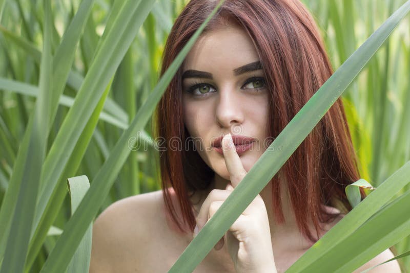 Red Haired Girl In Tall Grass Stock Image Image Of Attractive Model 97624075