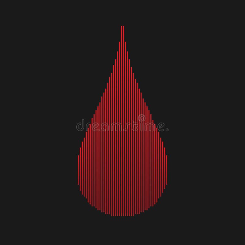 Red Halftone Linear Blood Drop on Black Background. Vector Illustration