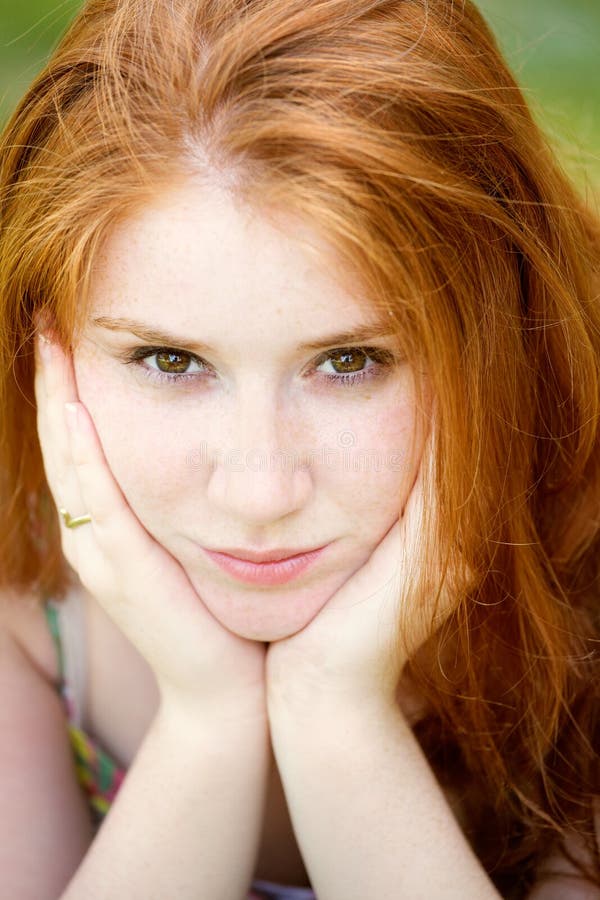 Redhead Woman Waking Up and Stretching Hand Stock Photo - Image of home