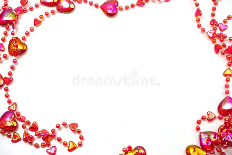 Red Heart Bead Border Frame with Space Copy on White Background Stock