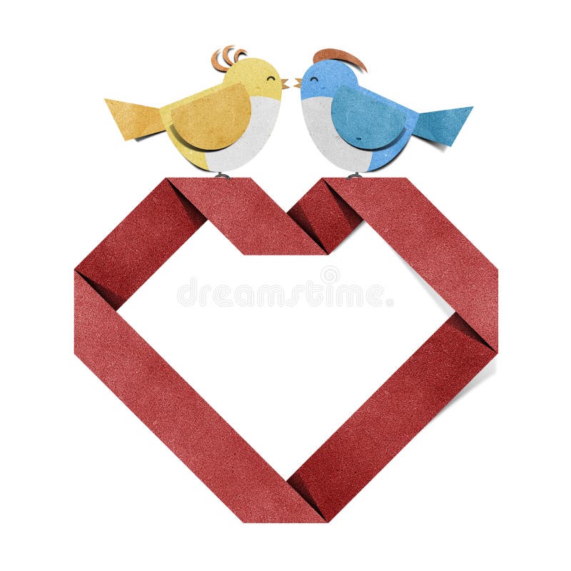 Red heart and bird recycled paper craft