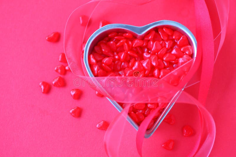 Red Heart Candy with Ribbons and Copy Space Stock Image Image of