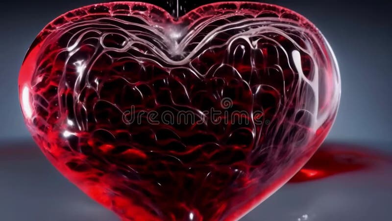 Red heart with flowing smear effect, gray background. Heart as a symbol of affection and love