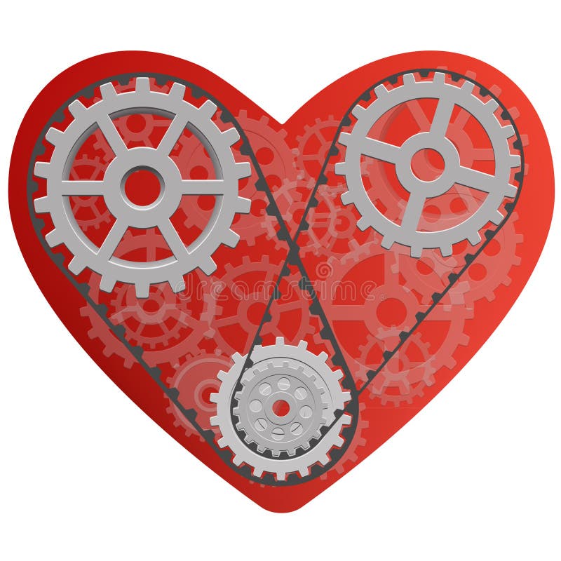 Red heart with gears. stock vector. Illustration of equipment 42400782